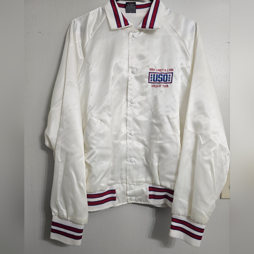 Satin Bomber Jacket,Aristo Jac by: Hilton, Loretta Lynn USO Holiday Tour Large